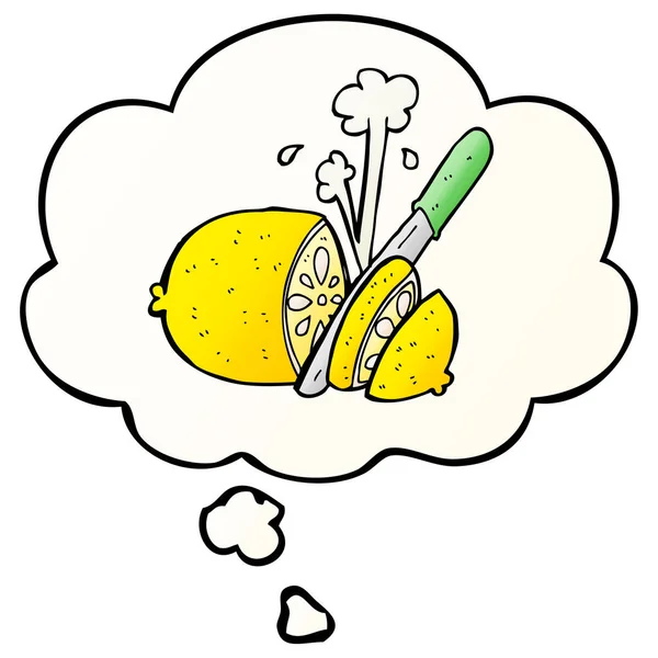 karikatür dilimlenmiş limon ve pürüzsüz degrade tarzında düşünce balonu