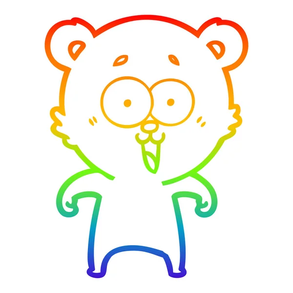 Rainbow gradient line drawing laughing teddy  bear cartoon — Stock Vector