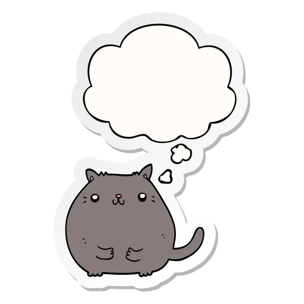 Karikatúra macska és a gondolat buborék, mint egy nyomtatott matrica — Stock Vector