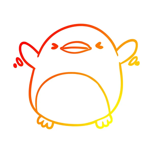 Línea de gradiente caliente dibujo lindo pingüino aleteo alas — Vector de stock