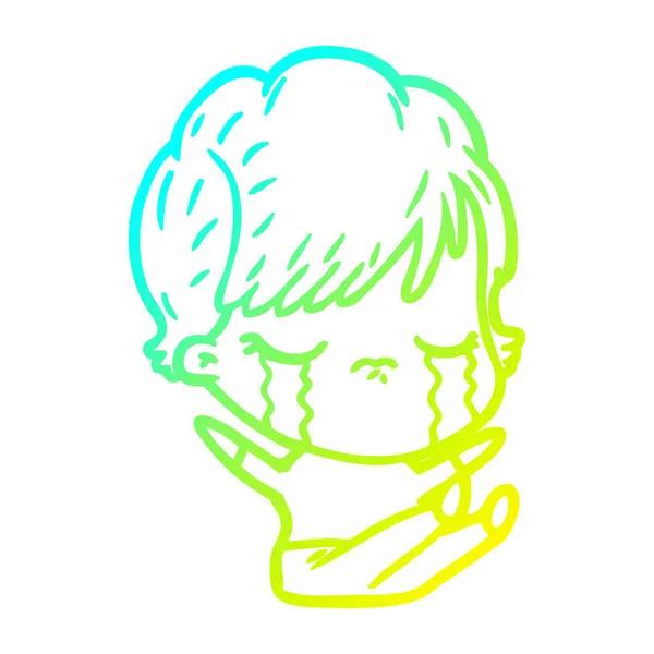 Froid gradient ligne dessin dessin animé femme pleurer — Image vectorielle