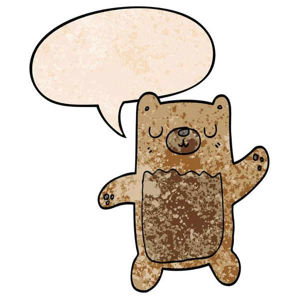 Καρτούν αρκούδα και φούσκα ομιλίας σε ρετρό στυλ υφής — Διανυσματικό Αρχείο