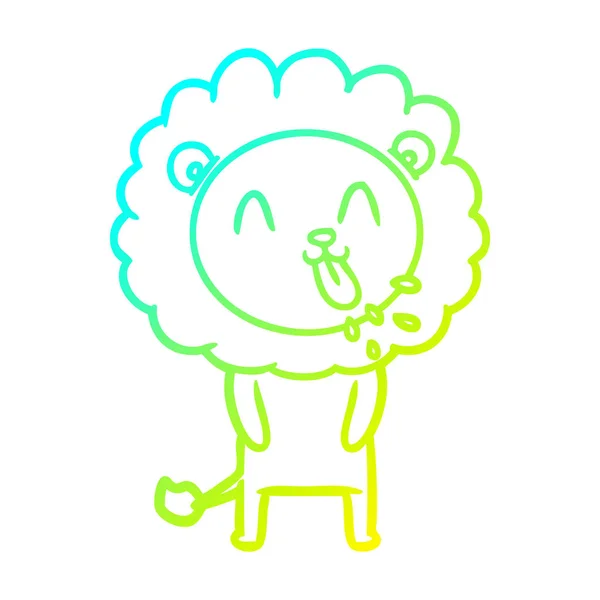 Línea de gradiente frío dibujo feliz león de dibujos animados — Archivo Imágenes Vectoriales