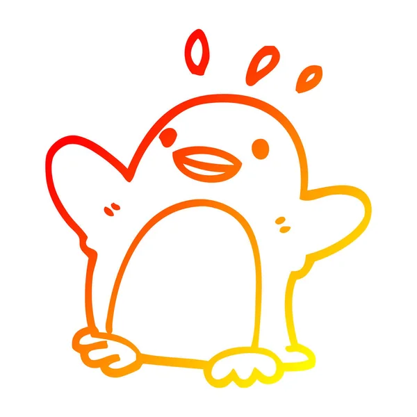 暖かいグラデーションライン描画漫画クリスマスペンギン — ストックベクタ