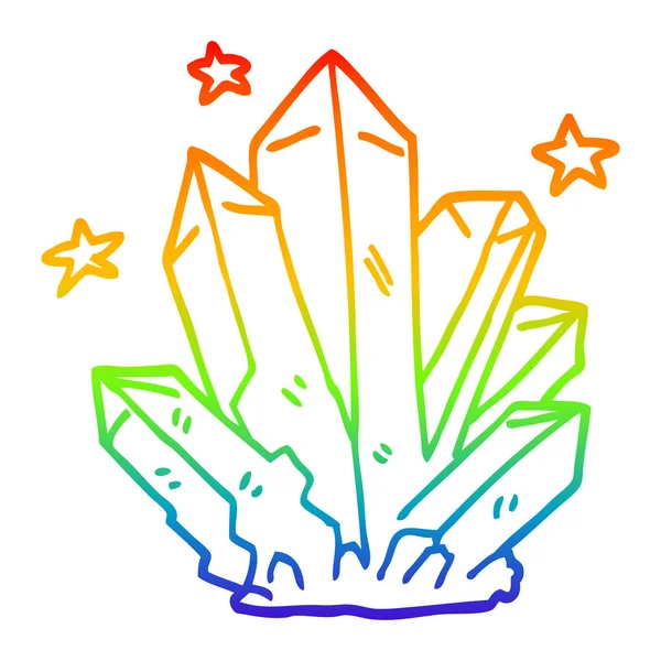 Linea gradiente arcobaleno disegno cartone animato cristallo magico — Vettoriale Stock