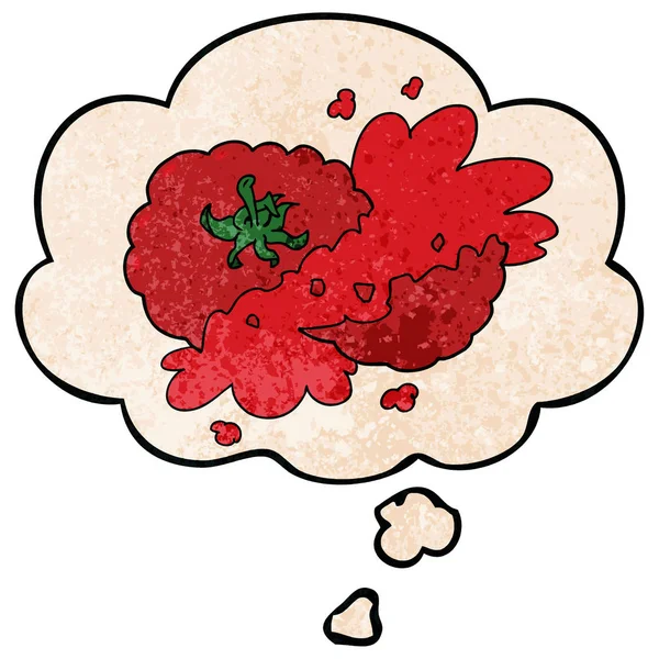 karikatür ezilmiş domates ve grunge doku pat düşünce balonu