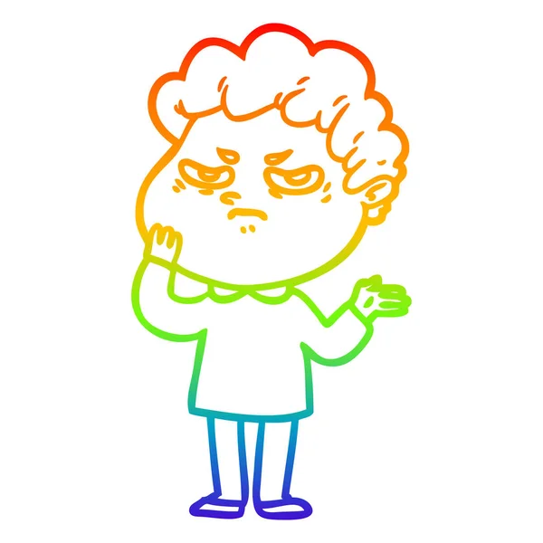 Regenbogen-Gradienten-Linie Zeichnung Karikatur wütender Mann — Stockvektor
