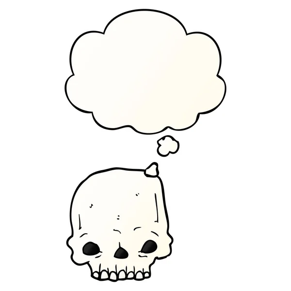 Dessin animé crâne effrayant et bulle de pensée dans un style de dégradé lisse — Image vectorielle