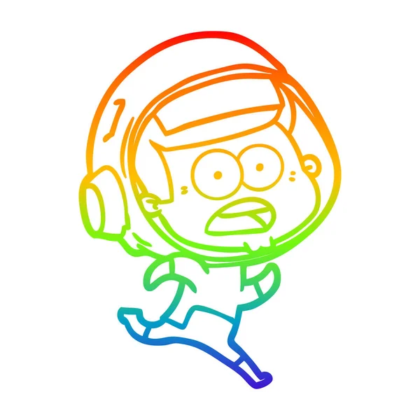 Dessin en ligne gradient arc-en-ciel dessin animé astronaute surpris — Image vectorielle