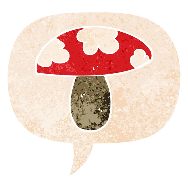 retro dokulu tarzda karikatür mantar ve konuşma balonu