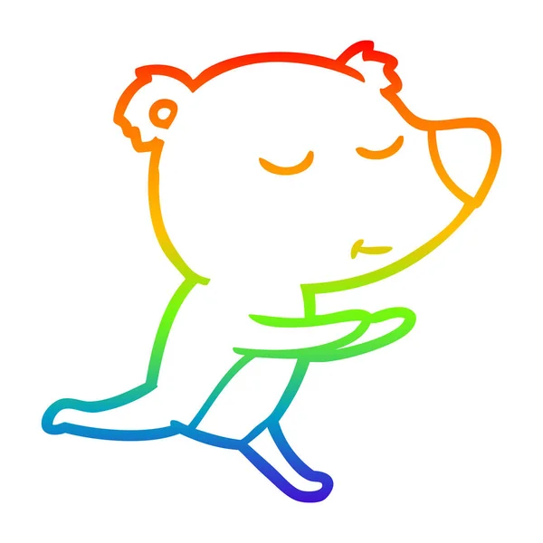 Arco iris gradiente línea dibujo feliz dibujos animados oso corriendo — Vector de stock