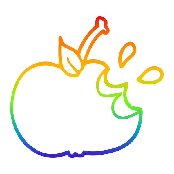 虹のグラデーションライン描画漫画ジューシーな噛まれたリンゴ — ストックベクタ