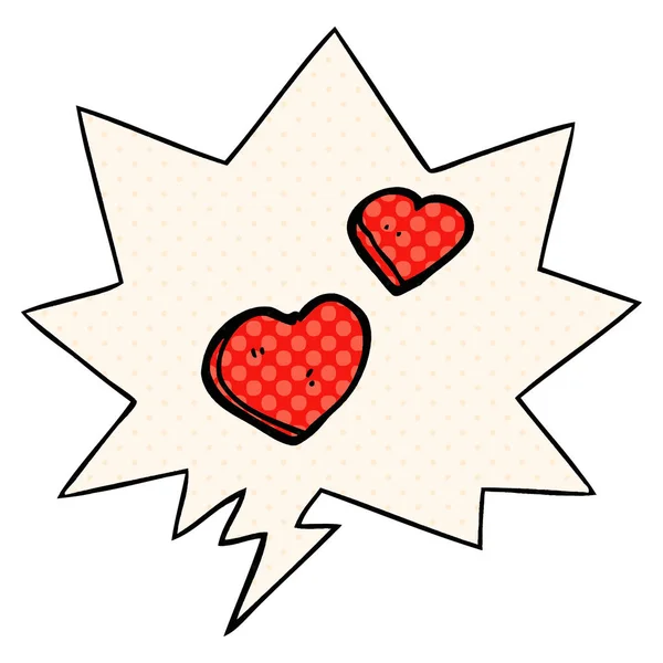 Κινούμενα σχέδια αγάπη καρδιές και φούσκα ομιλίας σε στυλ κόμικ — Διανυσματικό Αρχείο