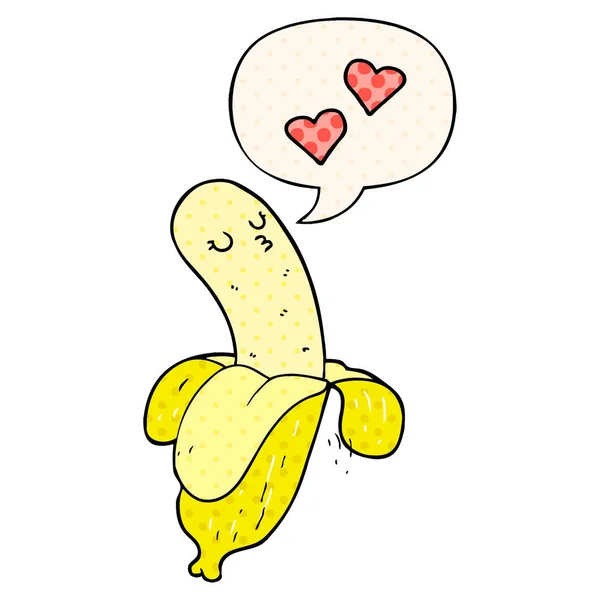 Cartoon banaan in liefde en toespraak bubble in Comic Book stijl — Stockvector