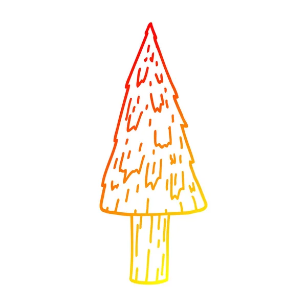 Línea de gradiente caliente dibujo dibujos animados árbol de Navidad — Vector de stock