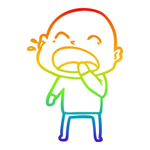 虹のグラデーションライン描画漫画叫ぶハゲ男 — ストックベクタ