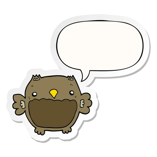 Cartoon owl and speech bubble sticker — Stock Vector