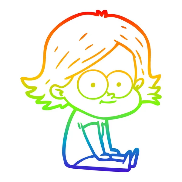 Regenbogen Gradienten Linie Zeichnung glücklich Cartoon Mädchen — Stockvektor