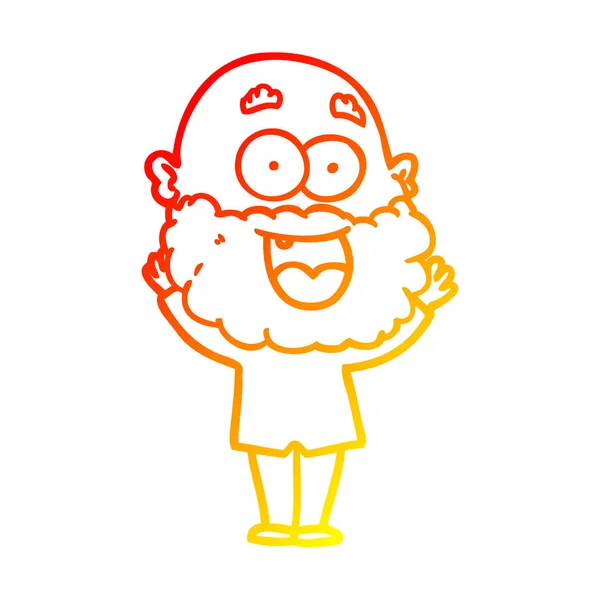 Chaud dégradé ligne dessin dessin animé fou heureux homme avec barbe — Image vectorielle