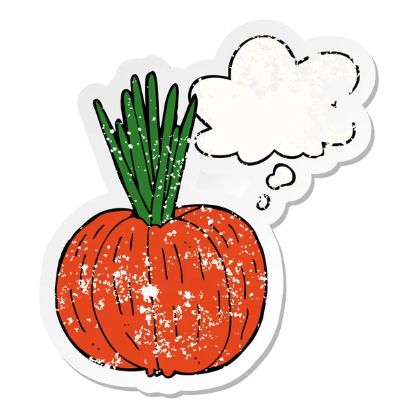 bir sıkıntılı yıpranmış sticke olarak karikatür sebze ve düşünce balonu