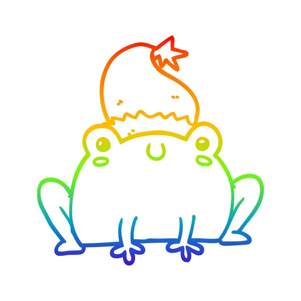 무지개 그라데이션 라인 그리기 귀여운 만화 크리스마스 개구리 — 스톡 벡터