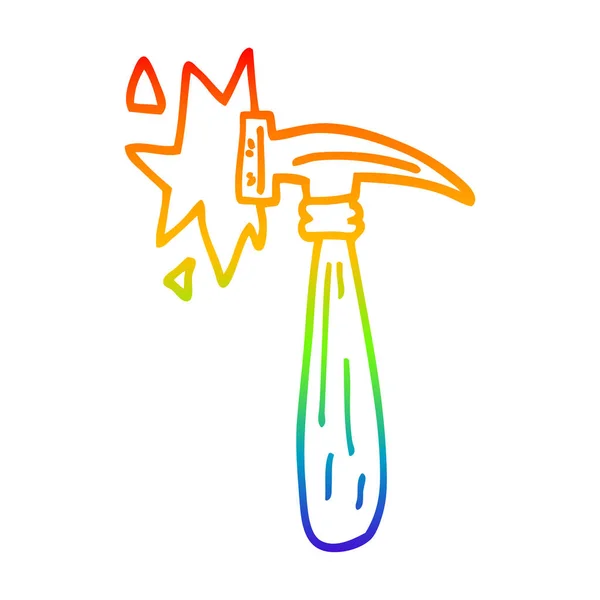 Rainbow gradient ligne dessin dessin dessin animé marteau frapper — Image vectorielle