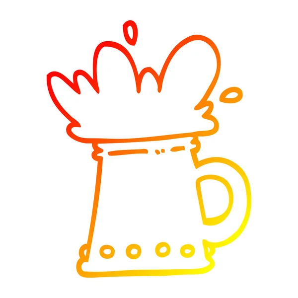 Línea de gradiente caliente dibujo dibujos animados cerveza tankard — Vector de stock