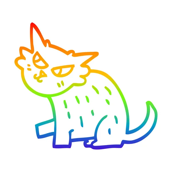 Rainbow gradient ligne dessin dessin animé sournois chat — Image vectorielle