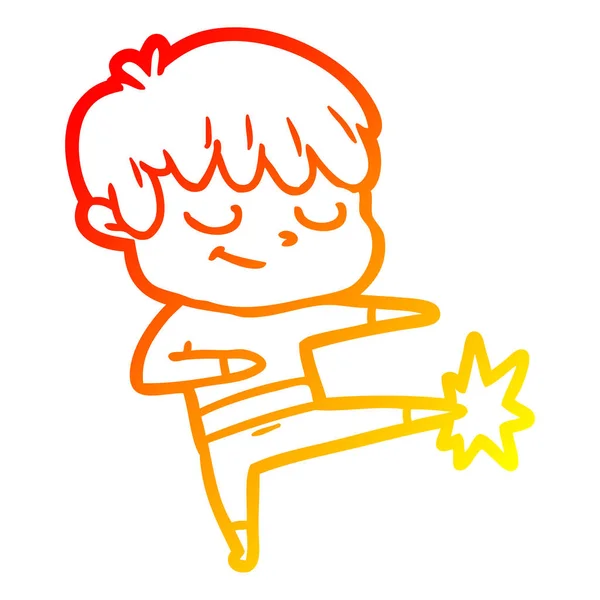 따뜻한 그라데이션 라인 그리기 만화 행복한 소년 — 스톡 벡터