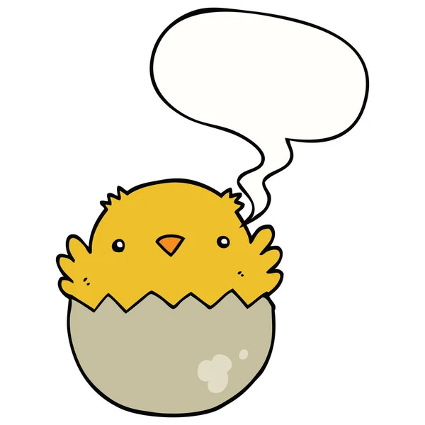 Cartoon chick hatching from egg and speech bubble — Stock Vector