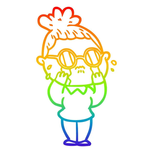 Regenboog gradiënt lijntekening cartoon huilen vrouw dragen SPECT — Stockvector