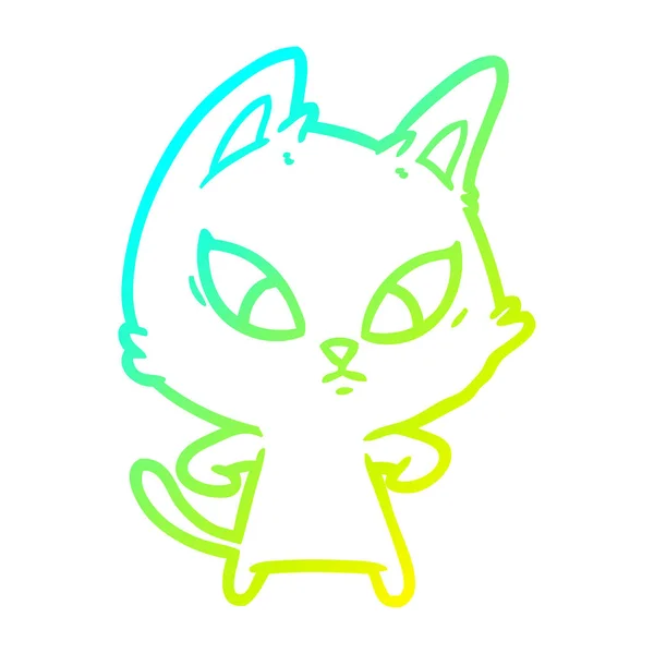 Froid dégradé ligne dessin confus dessin animé chat — Image vectorielle