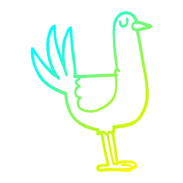 Línea de gradiente frío dibujo dibujos animados pájaro alto — Vector de stock