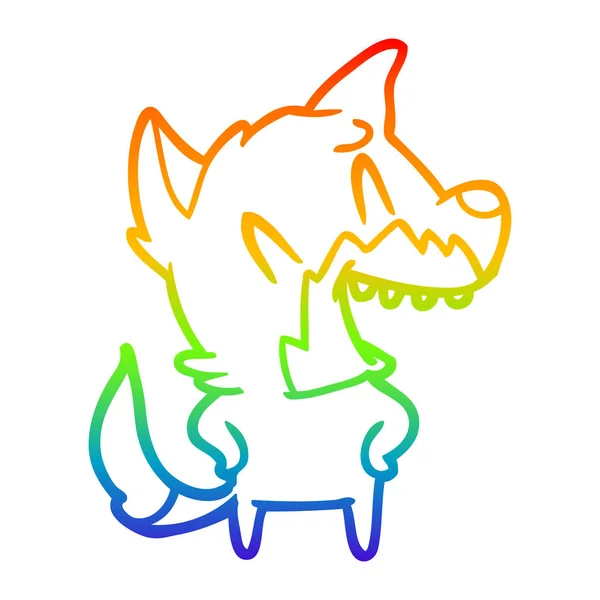 Linea gradiente arcobaleno disegno ridere volpe cartone animato — Vettoriale Stock