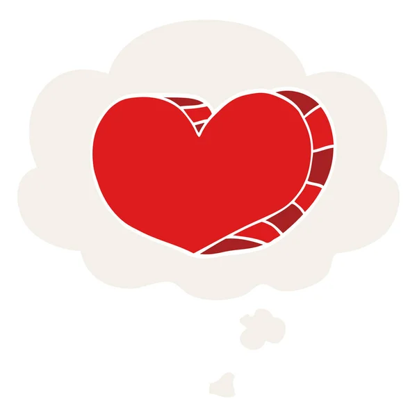 Dessin animé amour coeur et bulle de pensée dans le style rétro — Image vectorielle