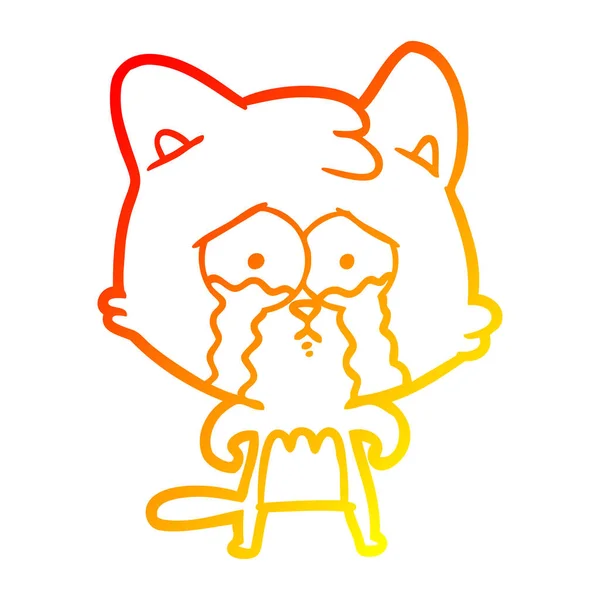 Тепла градієнтна лінія малювання мультяшний плаче кіт — стоковий вектор