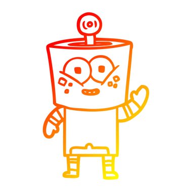 sıcak degrade çizgi çizim mutlu karikatür robot merhaba sallayarak