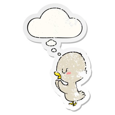 karikatür ördek yavrusu ve sıkıntılı yıpranmış etiket olarak kabarcık düşünce