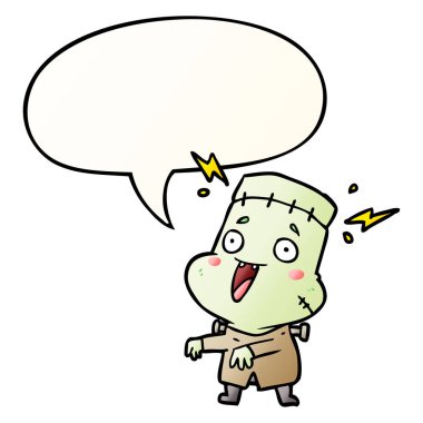 düzgün karikatür undead canavar yaratma adam ve konuşma balonu 