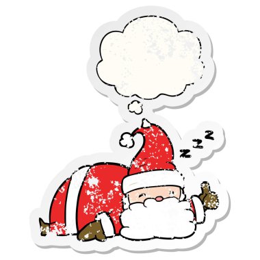 karikatür uykulu santa ve sıkıntılı yıpranmış sti olarak kabarcık düşünce