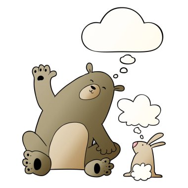 karikatür ayı ve tavşan arkadaşlar ve pürüzsüz gra kabarcık düşünce
