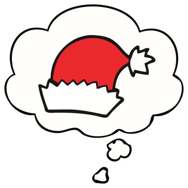 karikatür noel şapka ve düşünce balonu