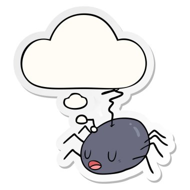 karikatür örümcek ve basılı bir etiket olarak kabarcık düşünce