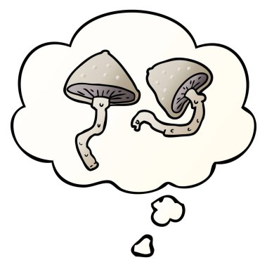 karikatür mantar ve pürüzsüz degrade tarzında düşünce balonu