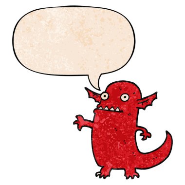 retro doku sty karikatür halloween canavar ve konuşma balonu