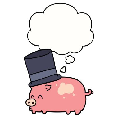 karikatür domuz üst şapka ve düşünce balonu giyen