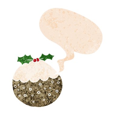 retro dokulu st karikatür noel puding ve konuşma balonu