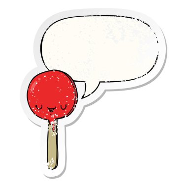 karikatür şeker lolipop ve konuşma balonu sıkıntılı etiket