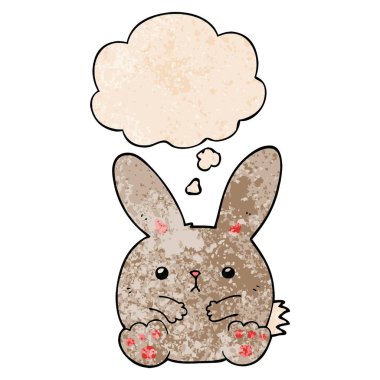 karikatür tavşan ve grunge doku desen stil düşünce balonu