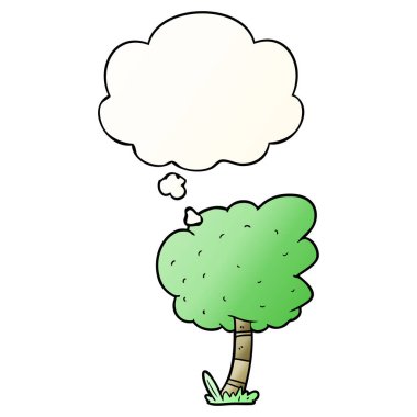 çizgi film ağacı ve pürüzsüz degrade tarzında düşünce balonu